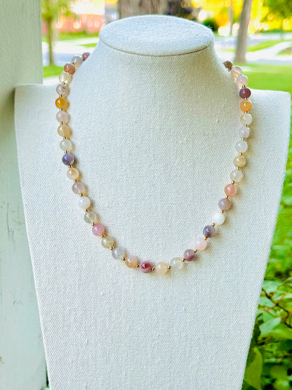 Mozambique Agate + Gold Beaded Necklace