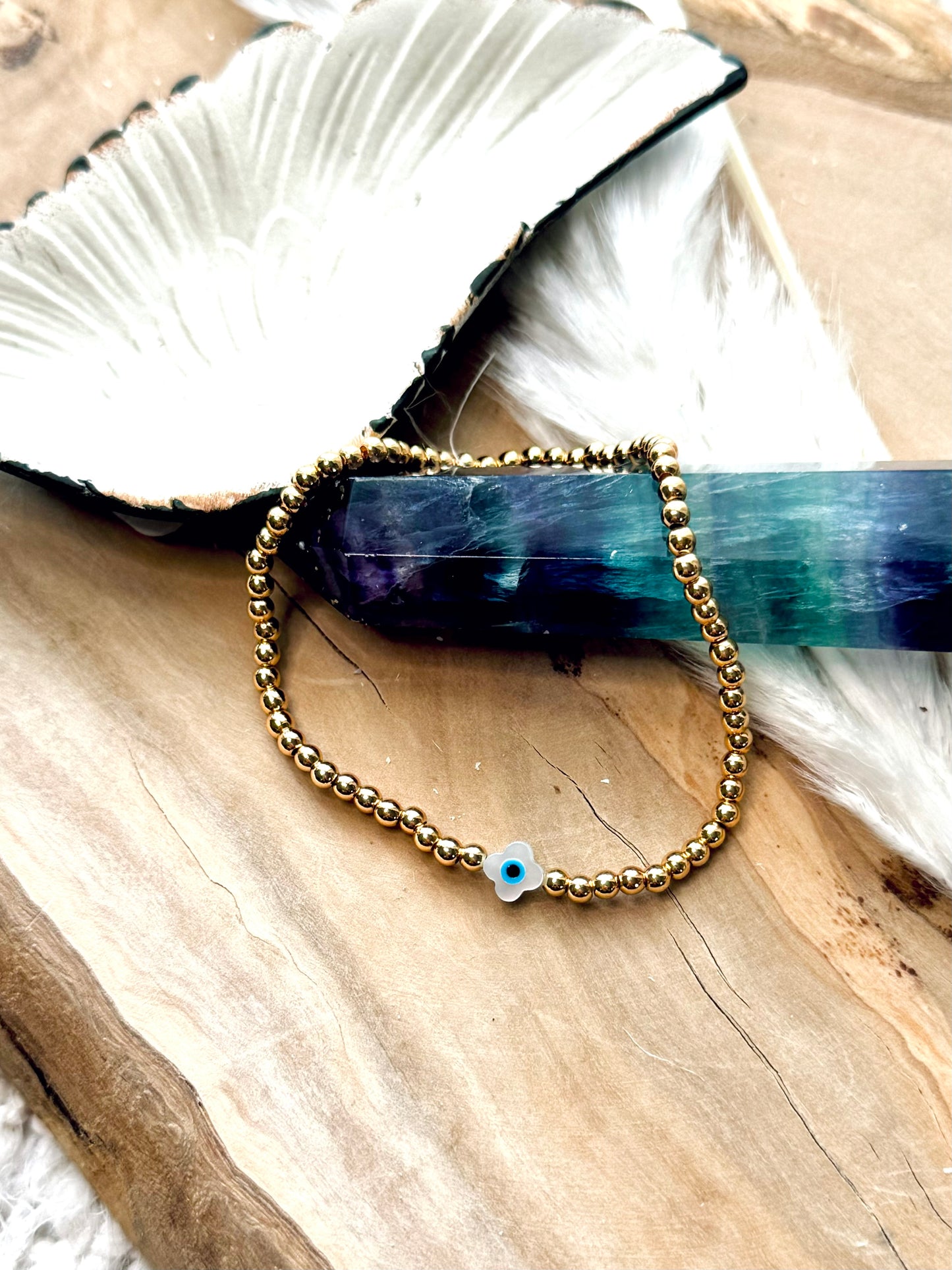 Mother of Pearl Evil Eye + Gold Bracelet