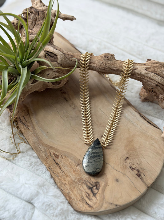 Pyrite in Magnetite + Matte Gold Fishbone Chain Necklace