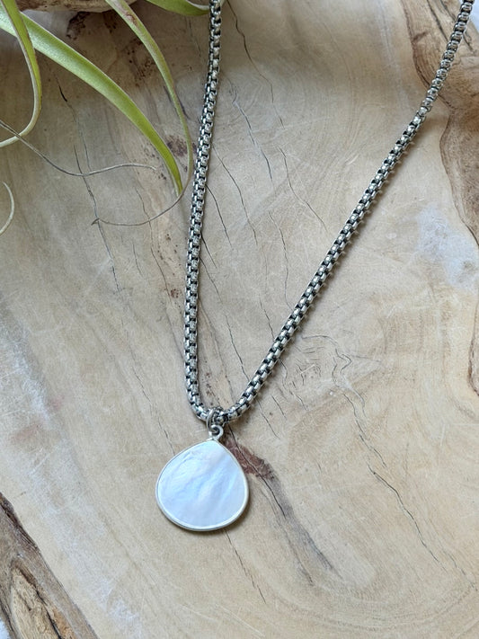 Mother of Pearl + Silver Drop Pendant Necklace