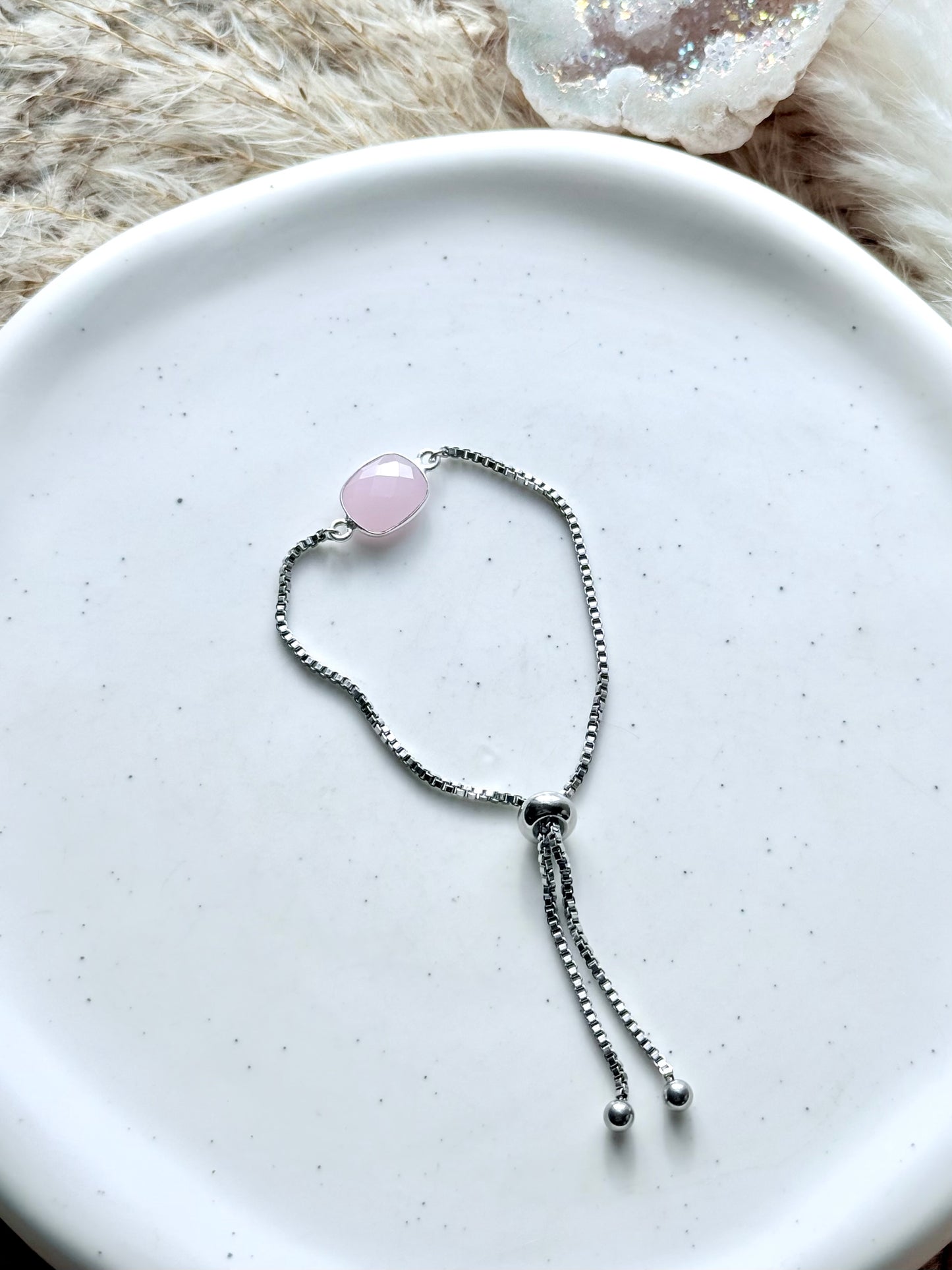 Gemstone Pendant + Silver Slider Chain Bracelet