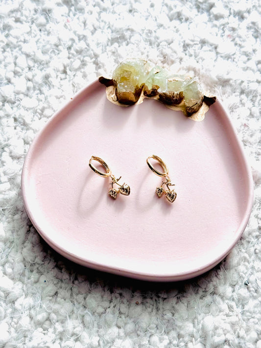 Gold Strawberry Huggie Earrings