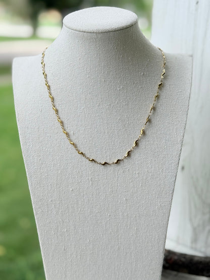 Gold Stainless Steel Wavy Chain Necklace