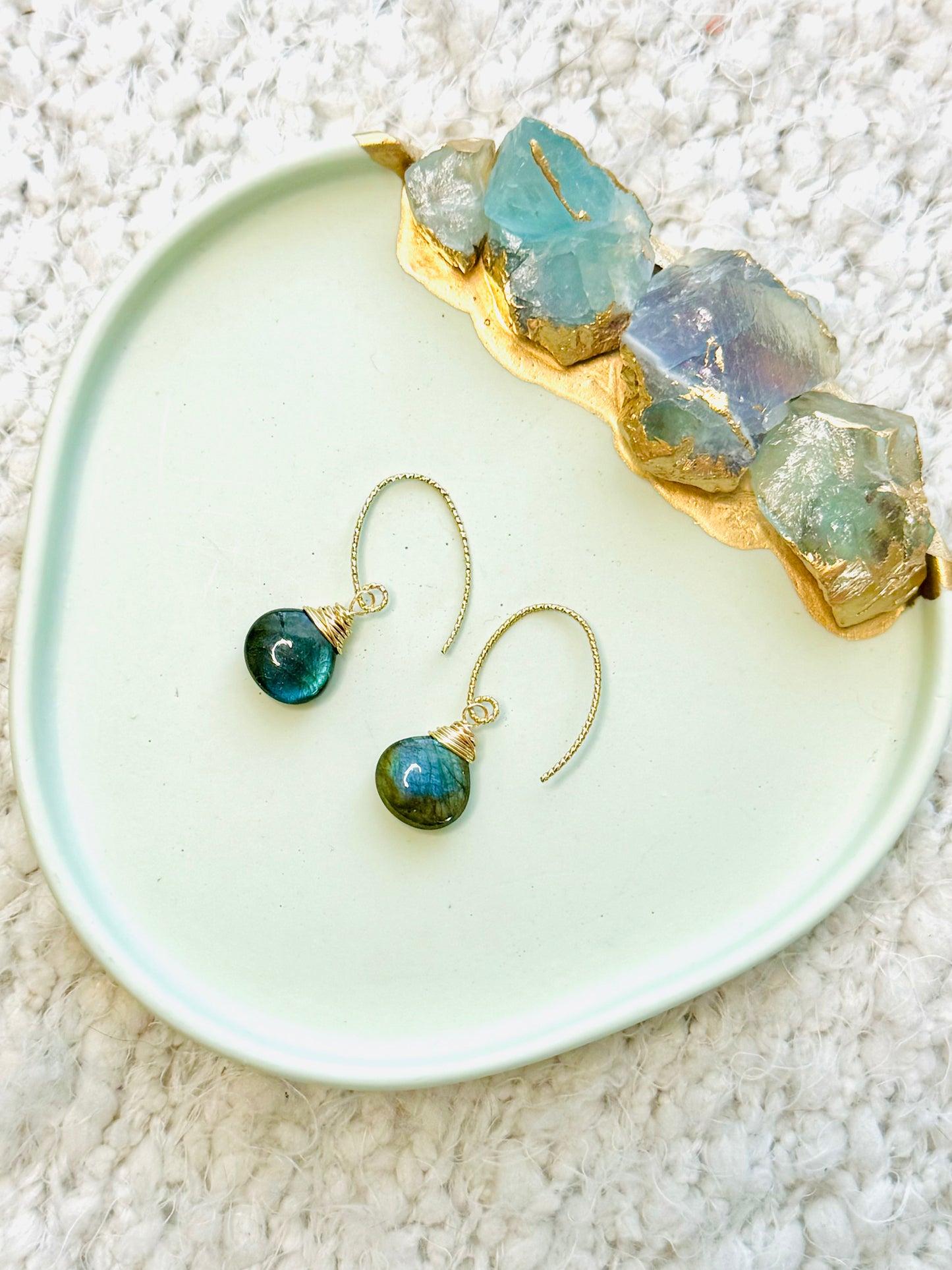 Labradorite + Gold Teardrop Earrings