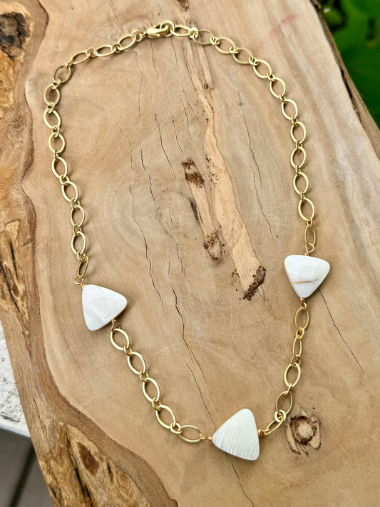 Mother of Pearl + Matte Gold Trio Necklace