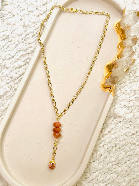 Sunstone + Gold Lariat Necklace