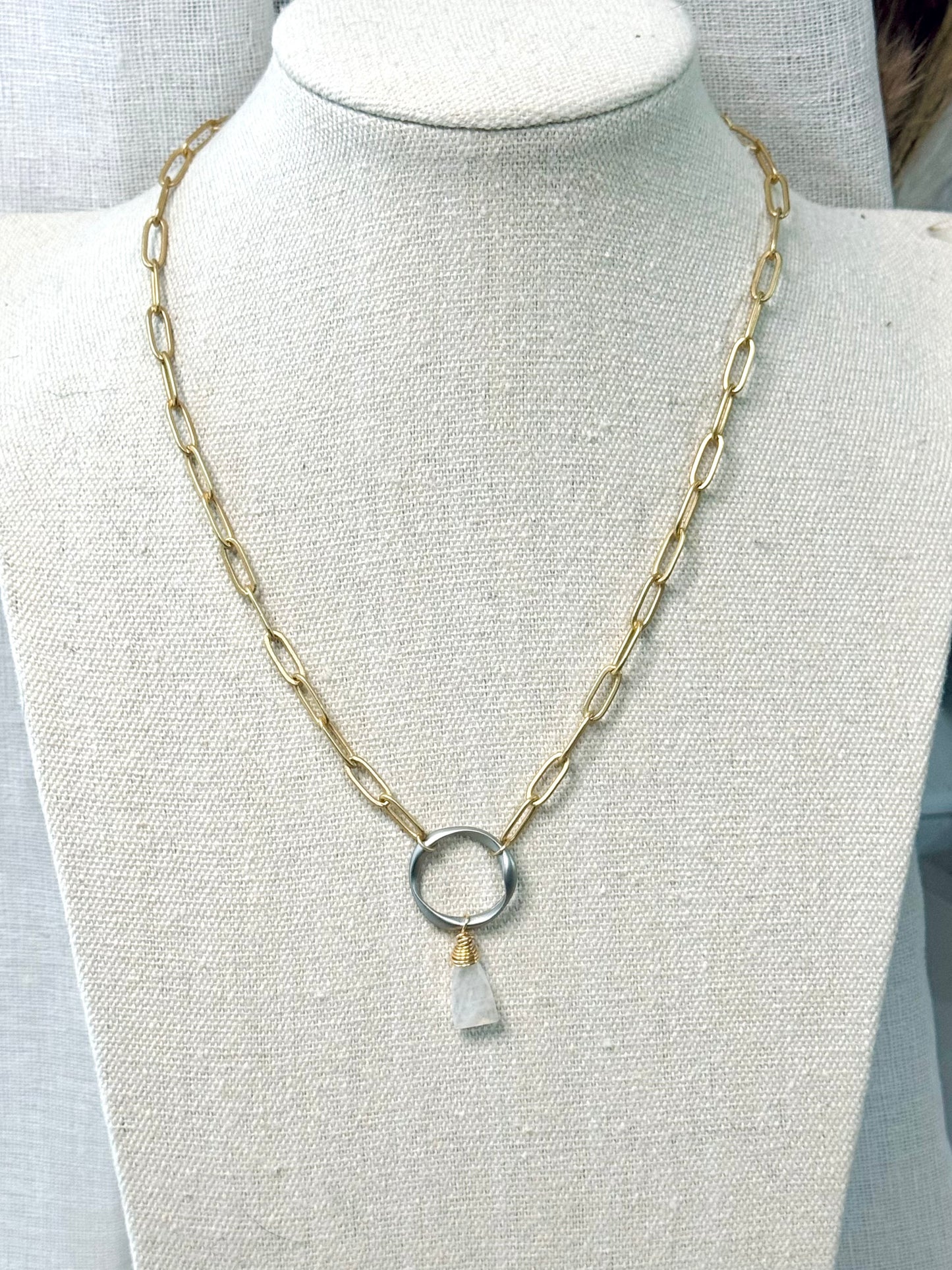 Moonstone + Matte Mixed Metal Eternity Necklace