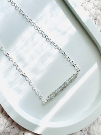 Labradorite + Silver Chain Mini Bar Necklace