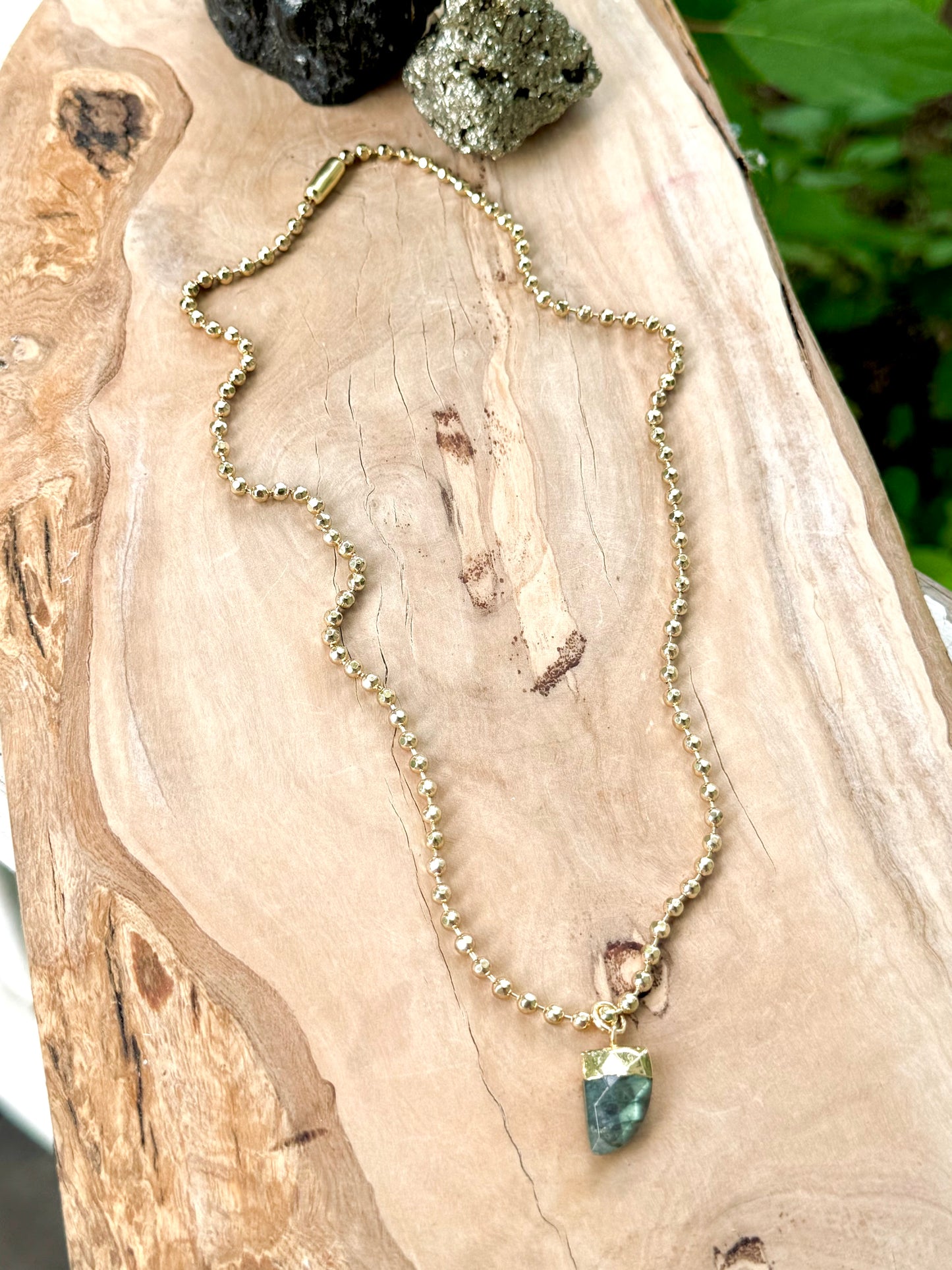 Labradorite + Gold Horn Necklace