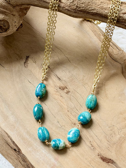 Peruvian Blue Opalina + Matte Gold Necklace
