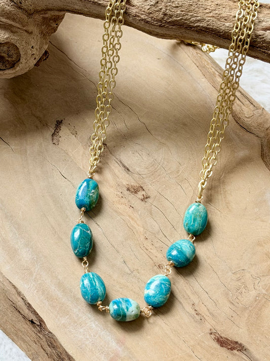 Peruvian Blue Opalina + Matte Gold Necklace