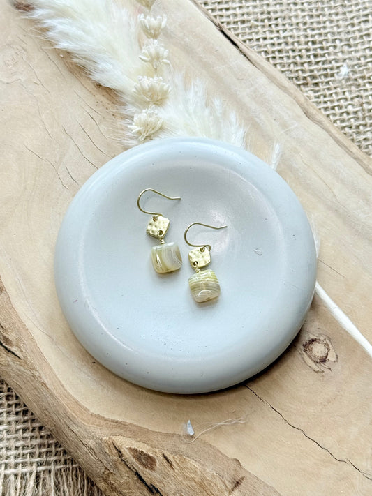 Yellow Botswana Agate + Matte Gold Diamond Earrings