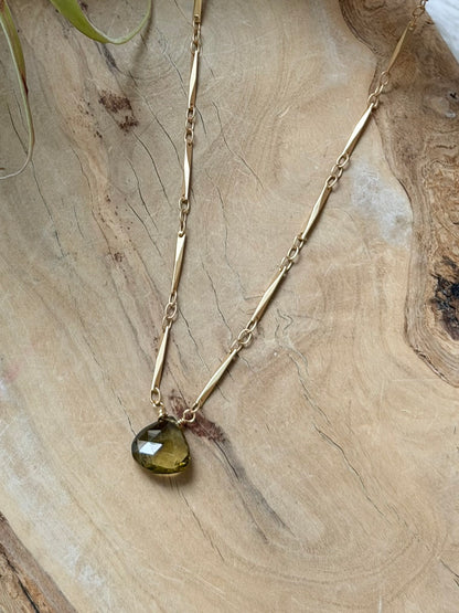 Olive Tourmaline + Matte Gold Necklace