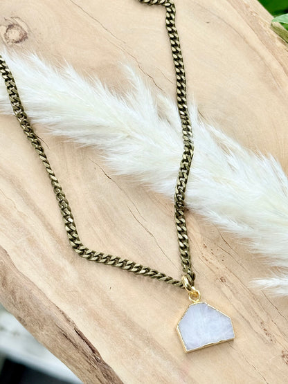 Rainbow Moonstone + Antique Bronze Necklace