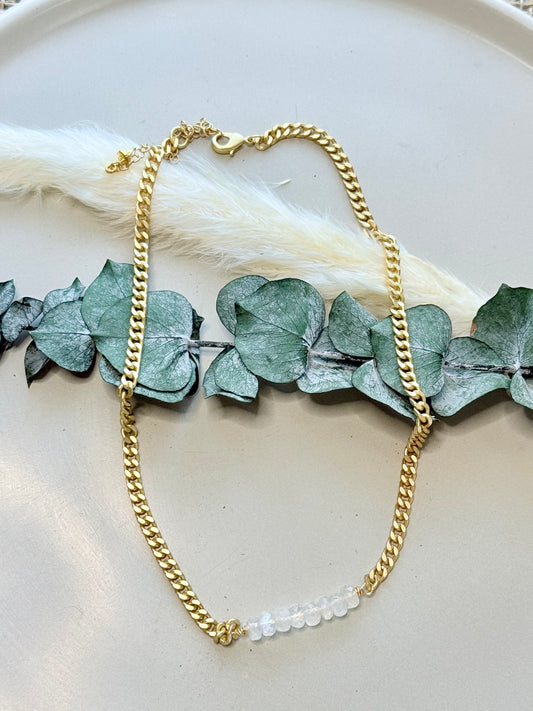 Rainbow Moonstone + Matte Gold Choker Necklace