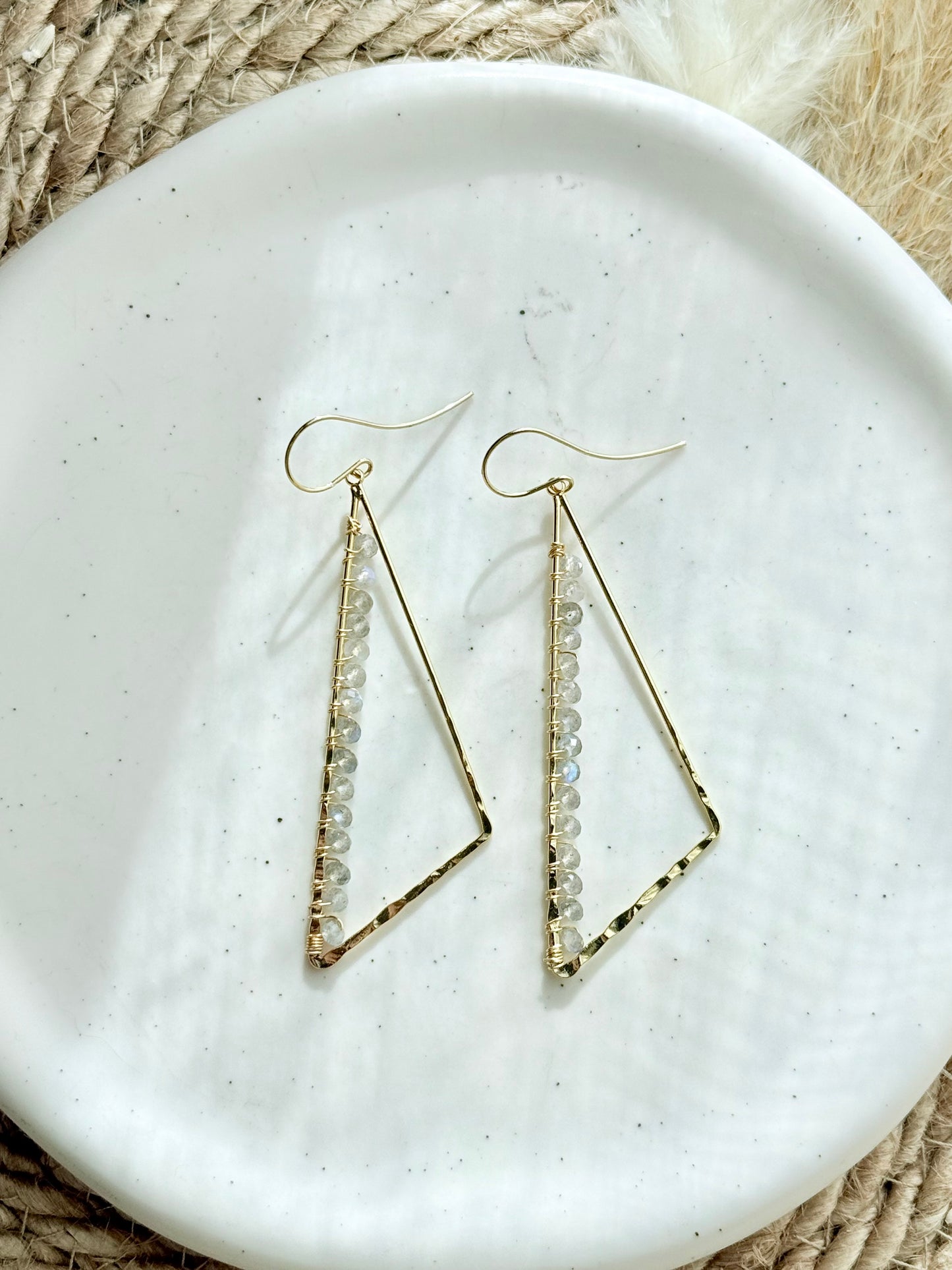 Labradorite + Gold Large Triangle Earrings