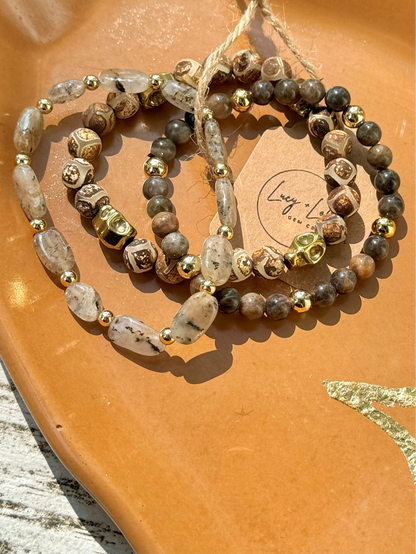 Brown + Tan Gold Skully Stack (3-stack)