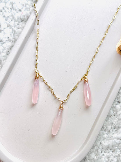 Light Pink Chalcedony + Matte Gold Necklace