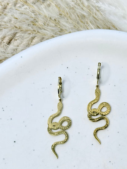 Gold Etched Snake Earrings