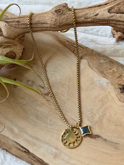 Labradorite Star + Gold Moon Phases Necklace