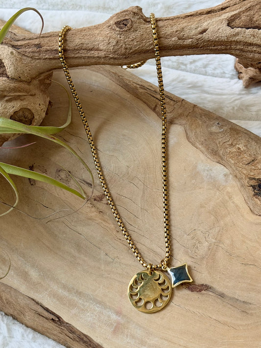 Labradorite Star + Gold Moon Phases Necklace