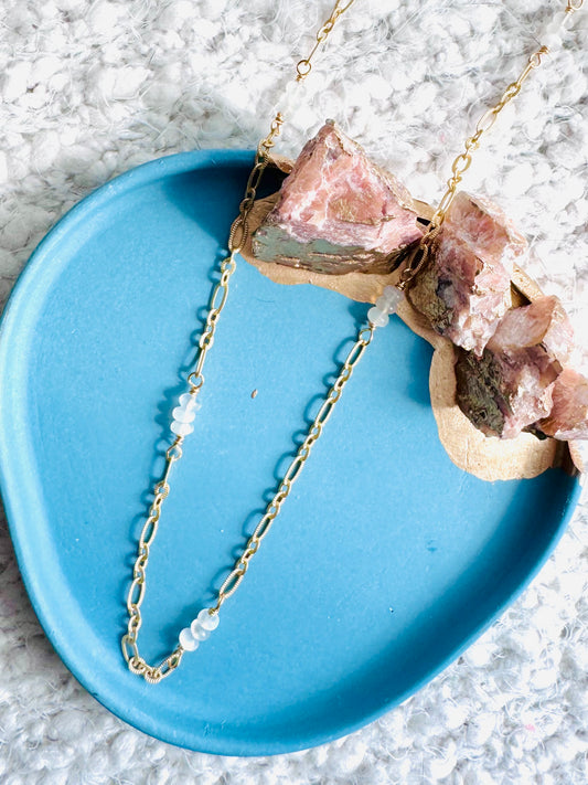 Pink Amethyst + Gold Sequin Chain Necklace