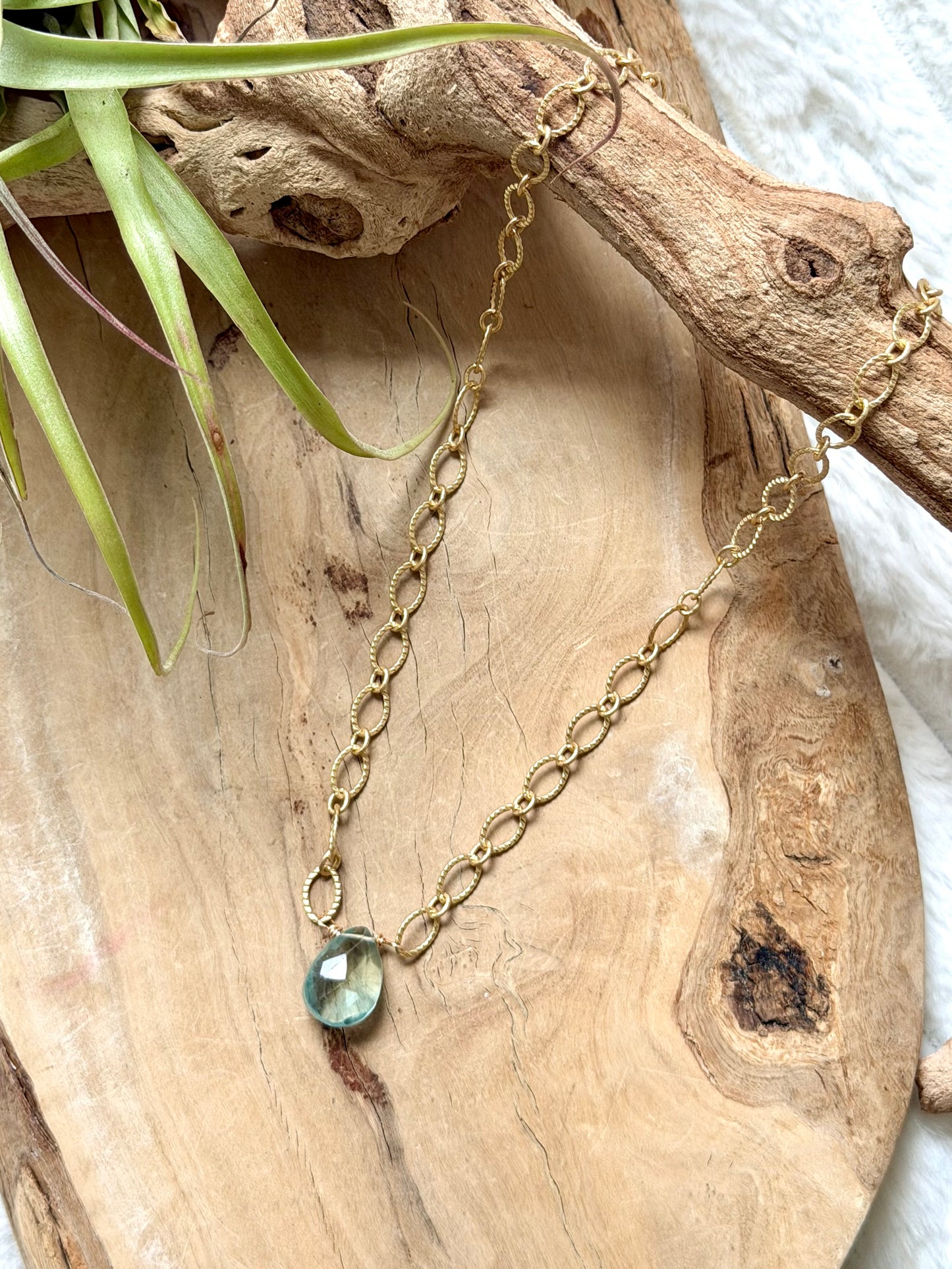 Green Fluorite + Matte Gold Necklace