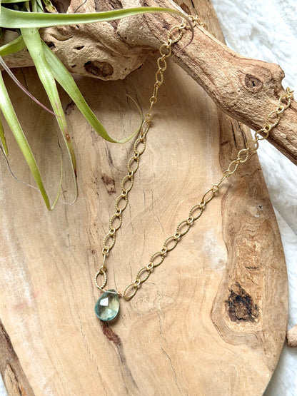 Green Fluorite + Matte Gold Necklace