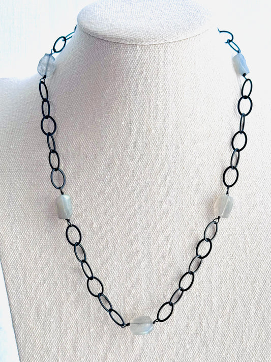 Matte Black + Raw Labradorite Necklace