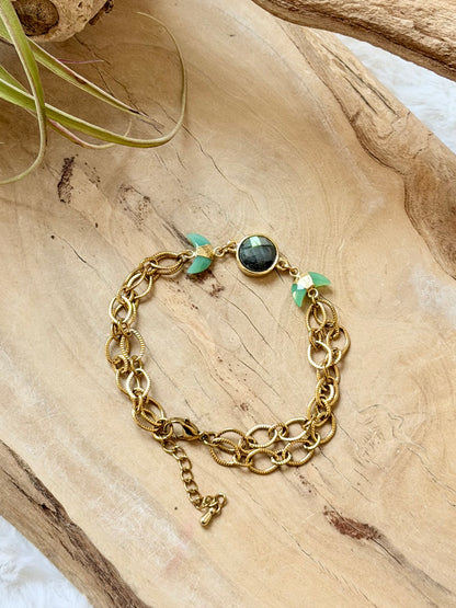 Labradorite + Chrysoprase Gold Moon Bracelet