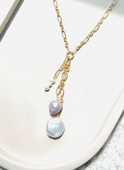 Freshwater Pearl + Matte Gold Textured Necklace
