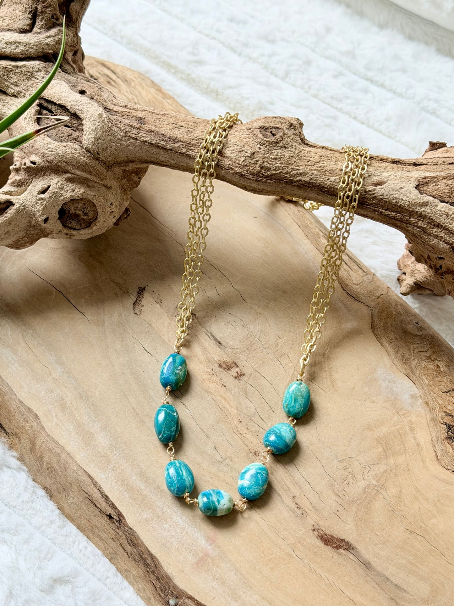 Peruvian Blue Opalina + Matte Gold Necklace
