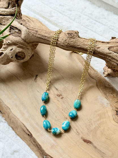 Peruvian Blue Opalina + Matte Gold Necklace