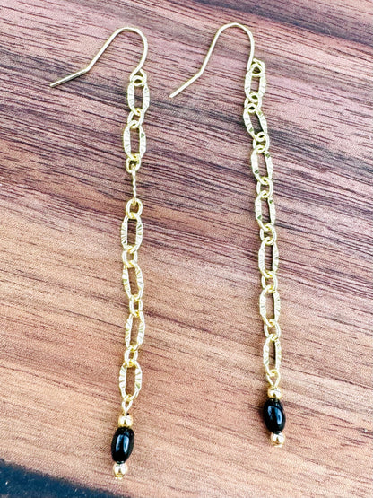 Black Onyx + Gold Duster Earrings