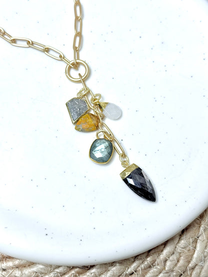 Cool Neutrals + Matte Gold Lariat Charm Necklace