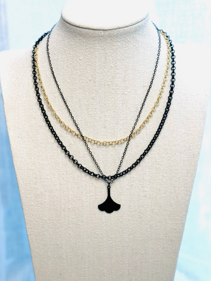 Matte Black Ginkgo Leaf Necklace