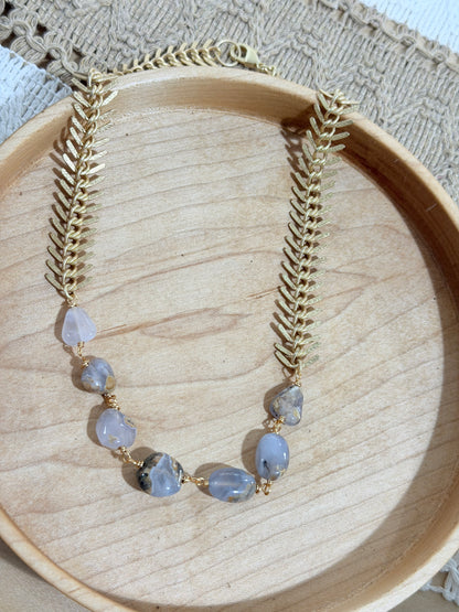 Skin on Blue Chalcedony + Matte Gold Necklace