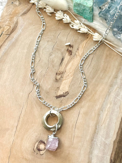 Rose Quartz + Silver Boho Necklace