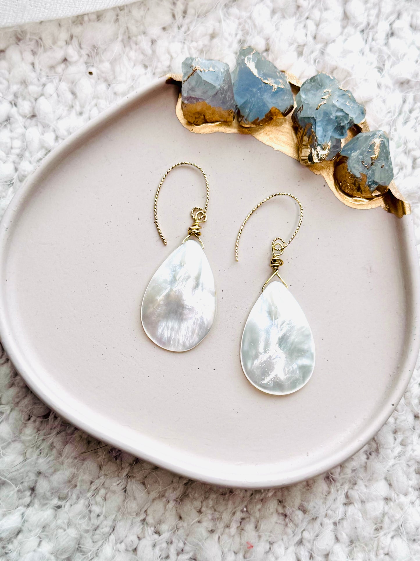 Mother of Pearl + Gold Teardrop Earrings