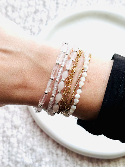 White + Pink in Silver (4-stack)