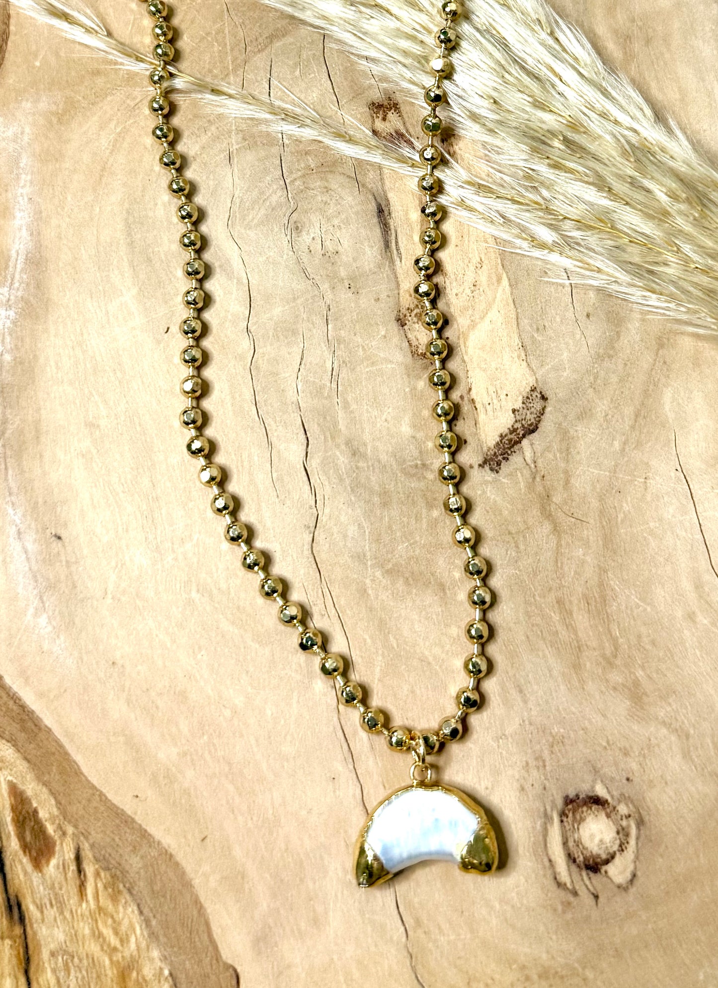 Mother of Pearl + Gold Moon Necklace