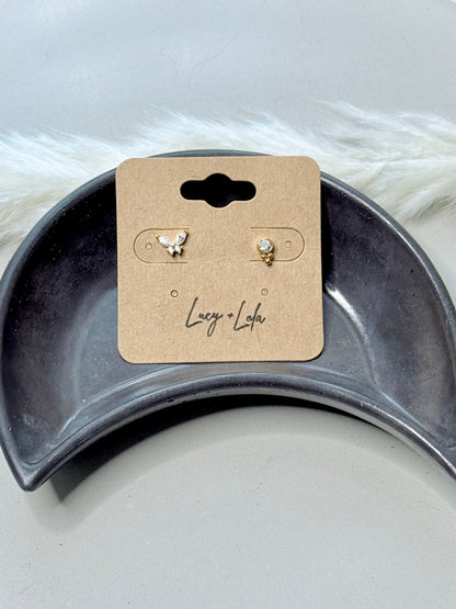 Crystal Butterfly + Gold Mini Stud Earrings