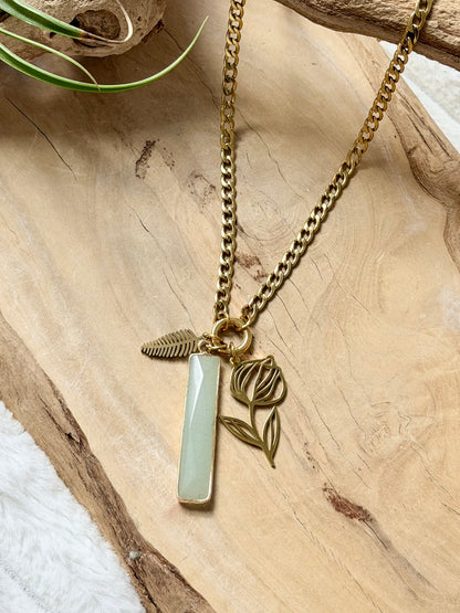 Green Aventurine + Gold Carabiner Necklace