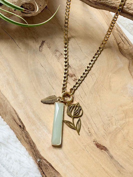 Green Aventurine + Gold Carabiner Necklace