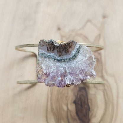 Wire Wrapped Amethyst Druzy and Brass Cuff Bracelet