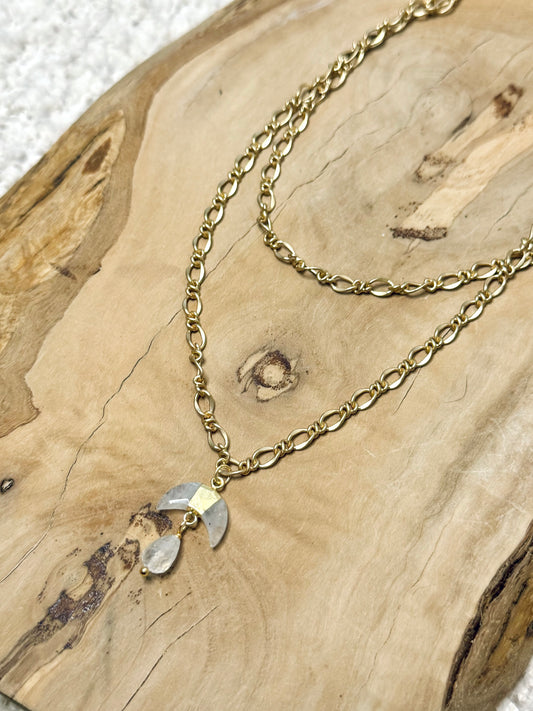 Moonstone Moon + Matte Gold Duet Necklace