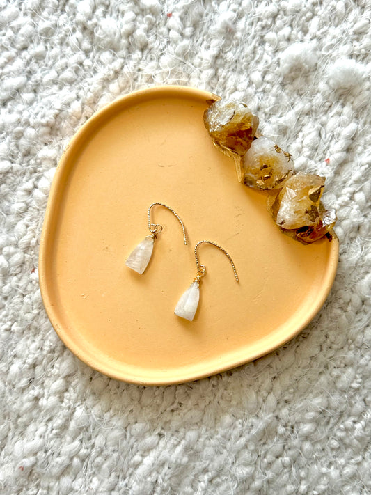 Rainbow Moonstone + Gold Triangle Earrings