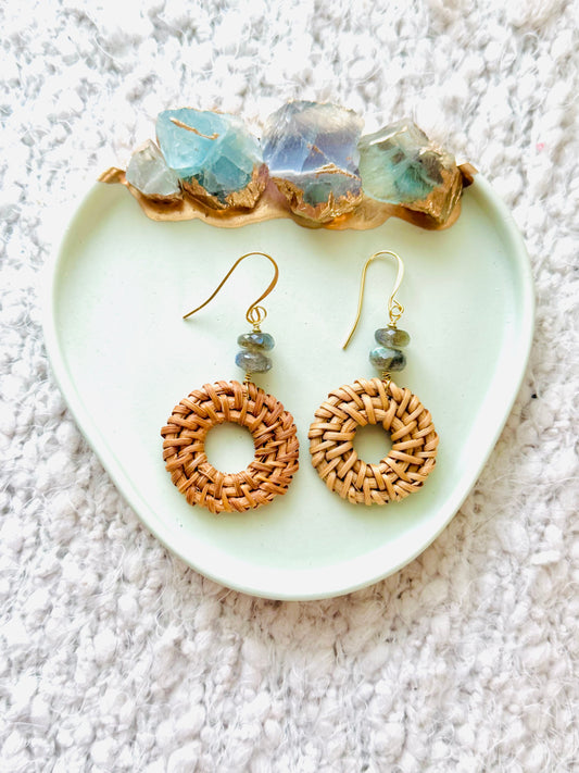 Labradorite + Gold Mini Rattan Earrings