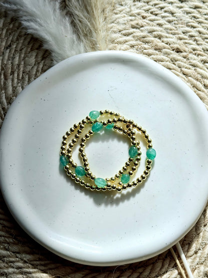 Emerald Trio + Gold Beaded Bracelet