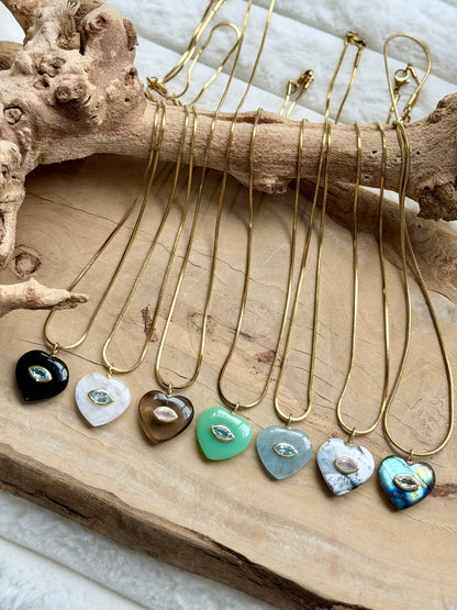 Gemstone Heart + Gold Stainless Steel Necklace
